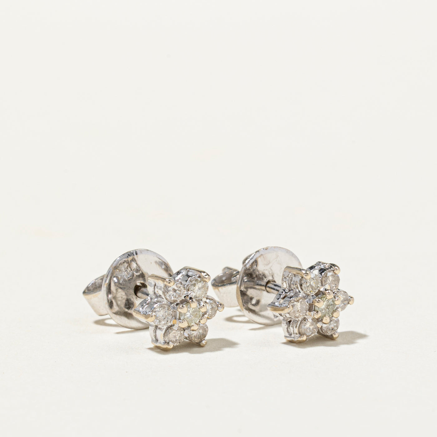 White Gold Diamond Petal Cluster Stud Earrings | 0.40ctw