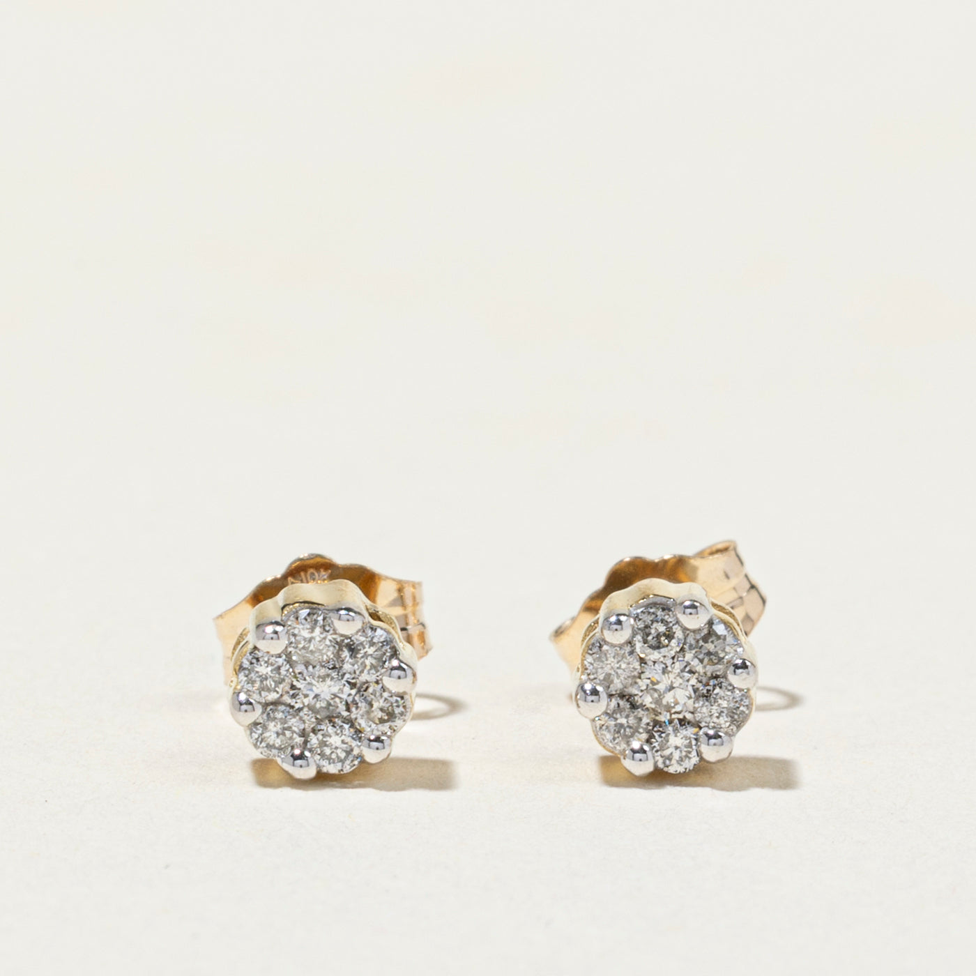Yellow Gold Diamond Round Cluster Stud Earrings | 0.20ct