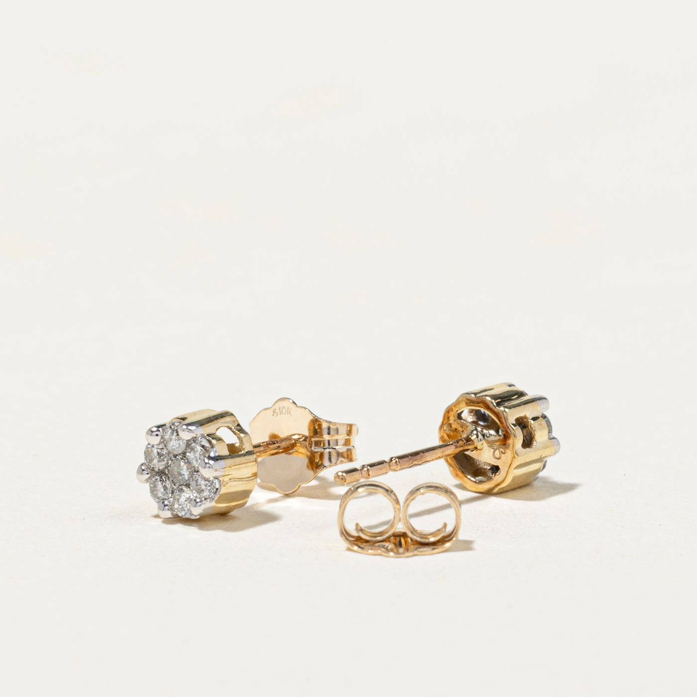 Yellow Gold Diamond Round Cluster Stud Earrings | 0.20ct