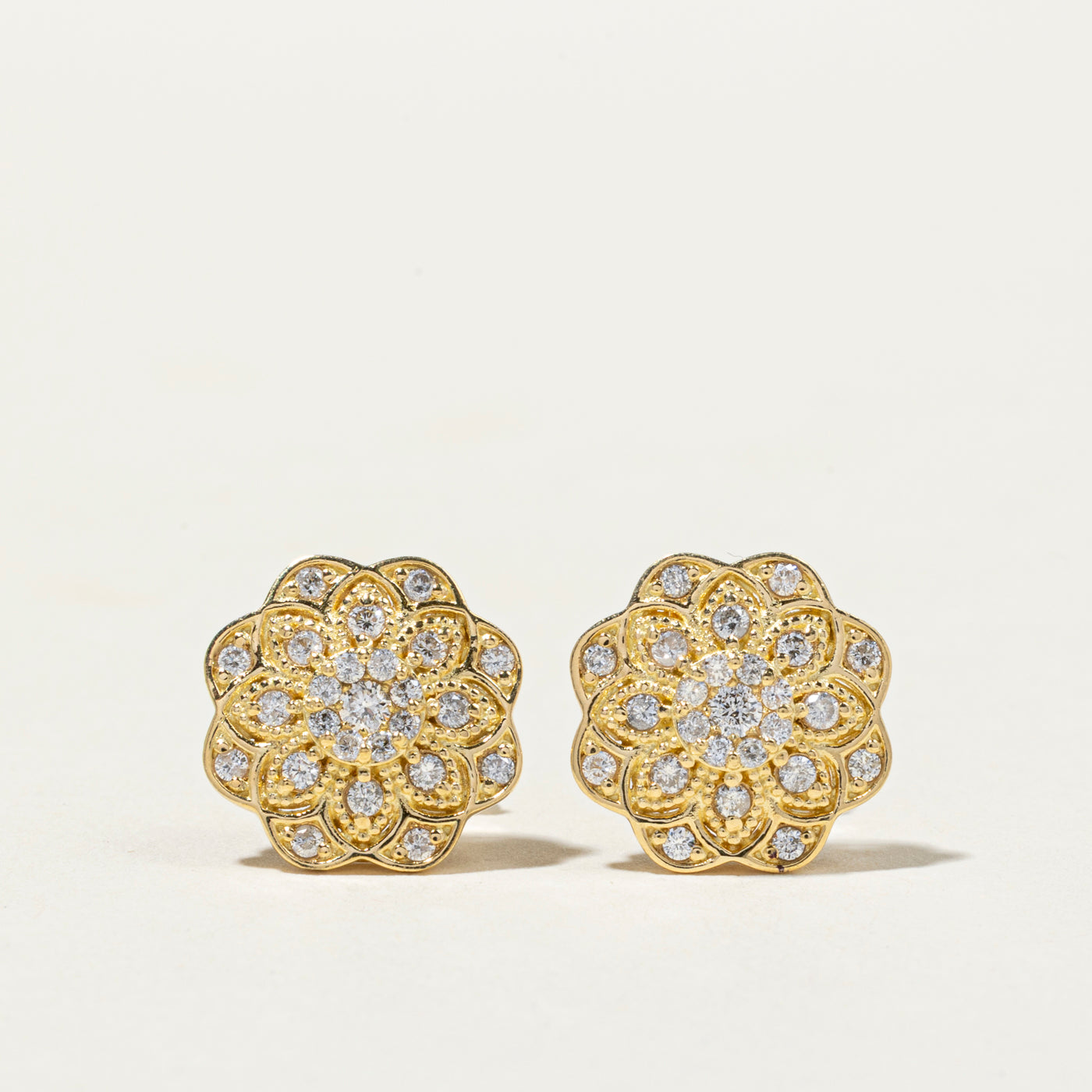 18k Diamond Floral Stud Earrings