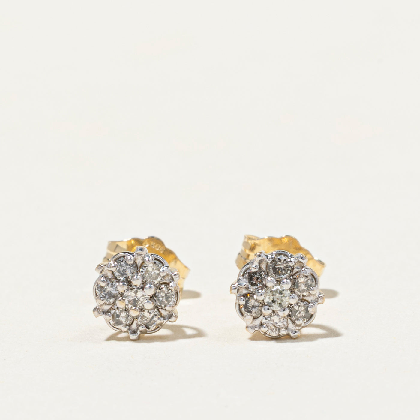 Yellow Gold Diamond Cluster Stud Earrings | 0.22ct