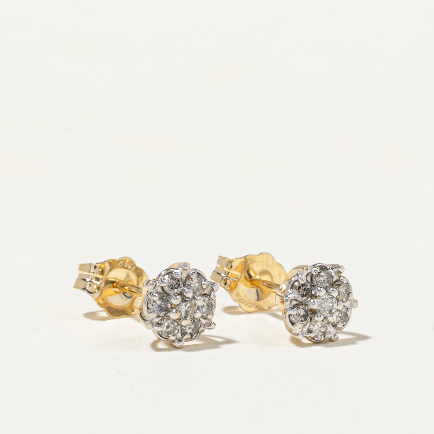 Yellow Gold Diamond Cluster Stud Earrings | 0.22ct