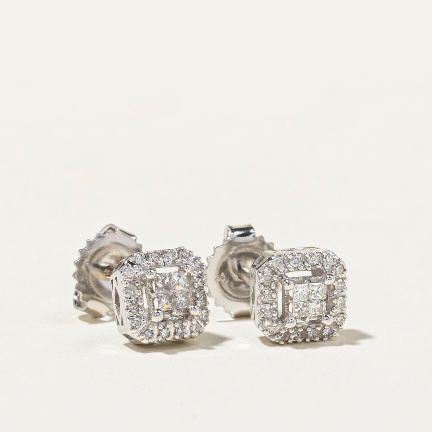 Illusion Set Princess Cut Diamond Halo Stud Earrings | 0.20ct