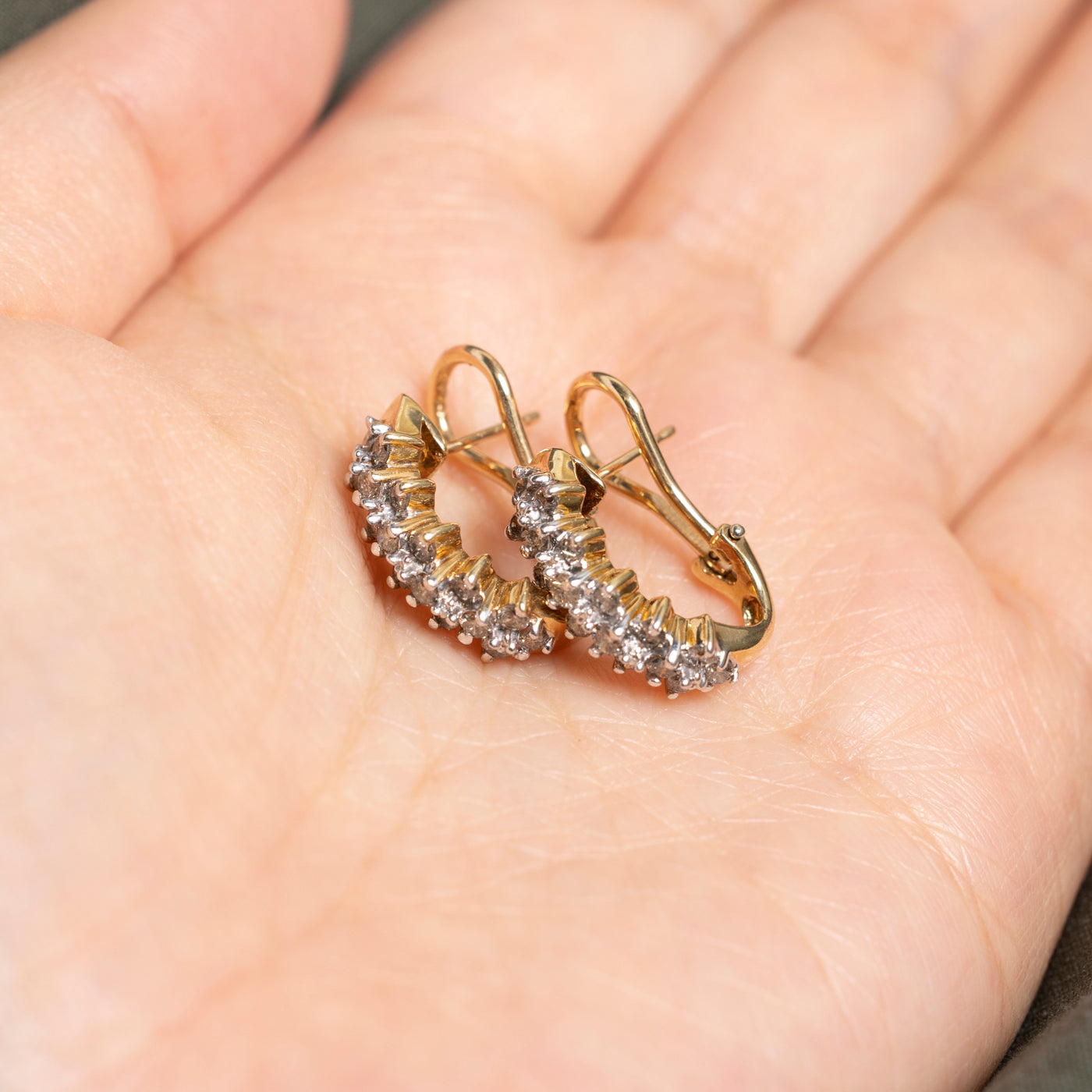 Yellow Gold Diamond Cluster Huggie Earrings | 0.86ctw