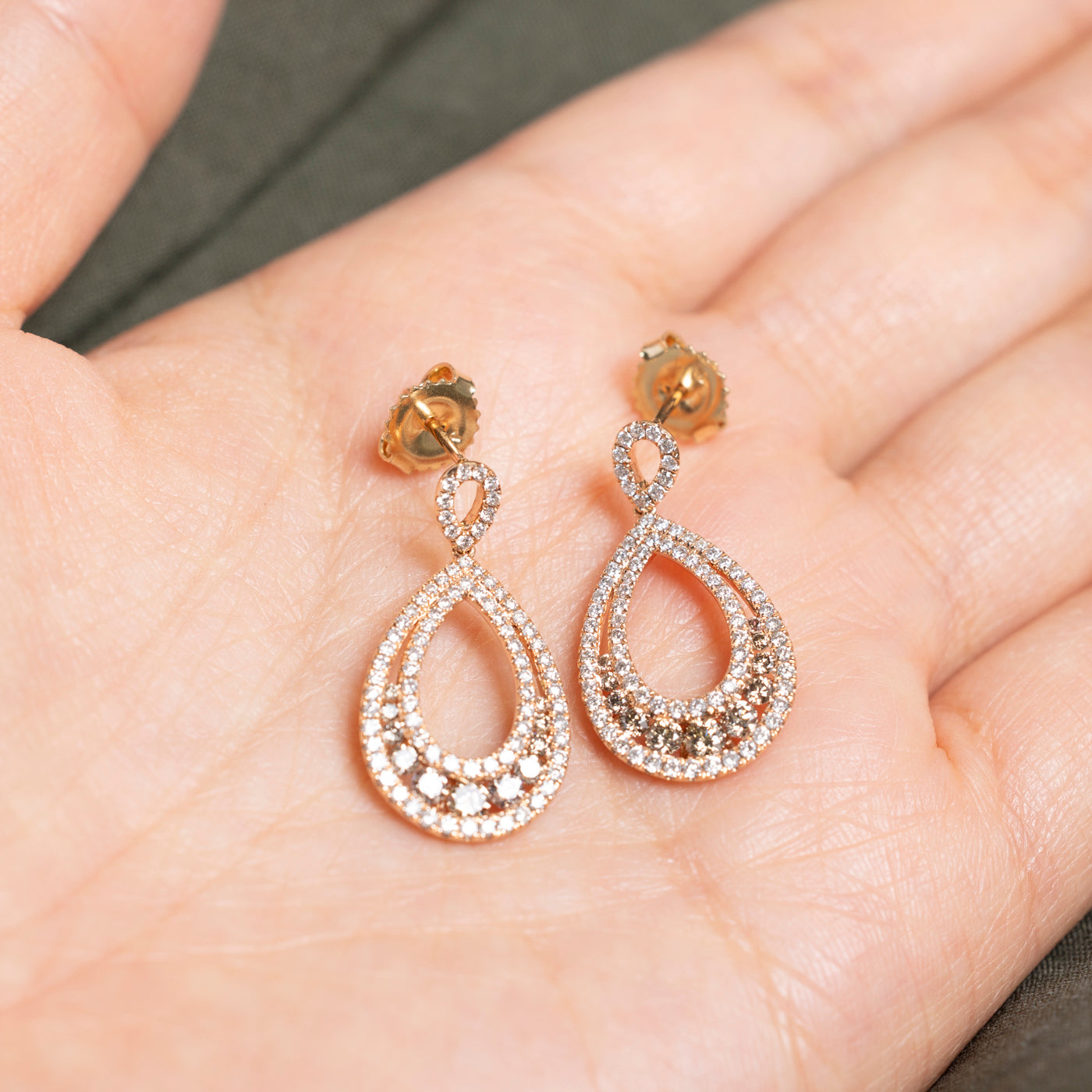 Brown & White Diamond Pear Shaped Drop Earrings | 1.42ctw