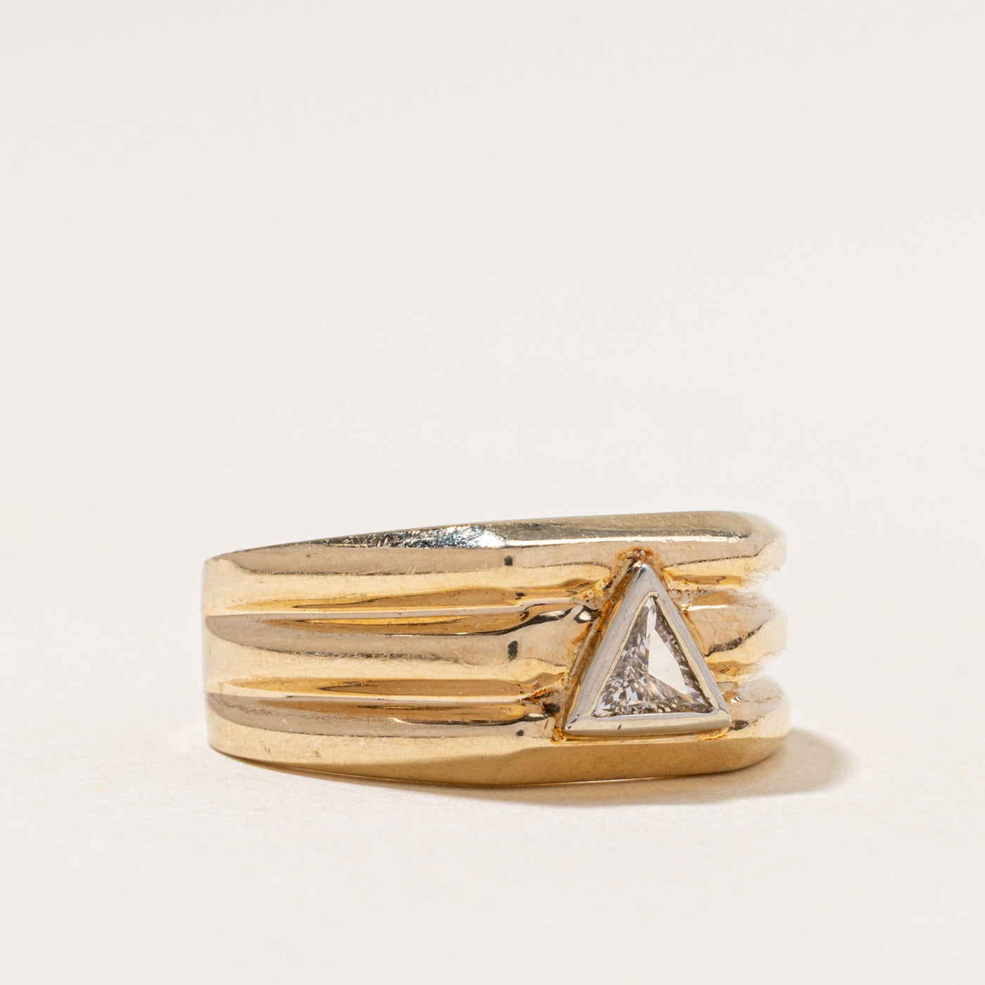 Triangular Cut Diamond Grooved Ring | 0.30ct | SZ 8.5