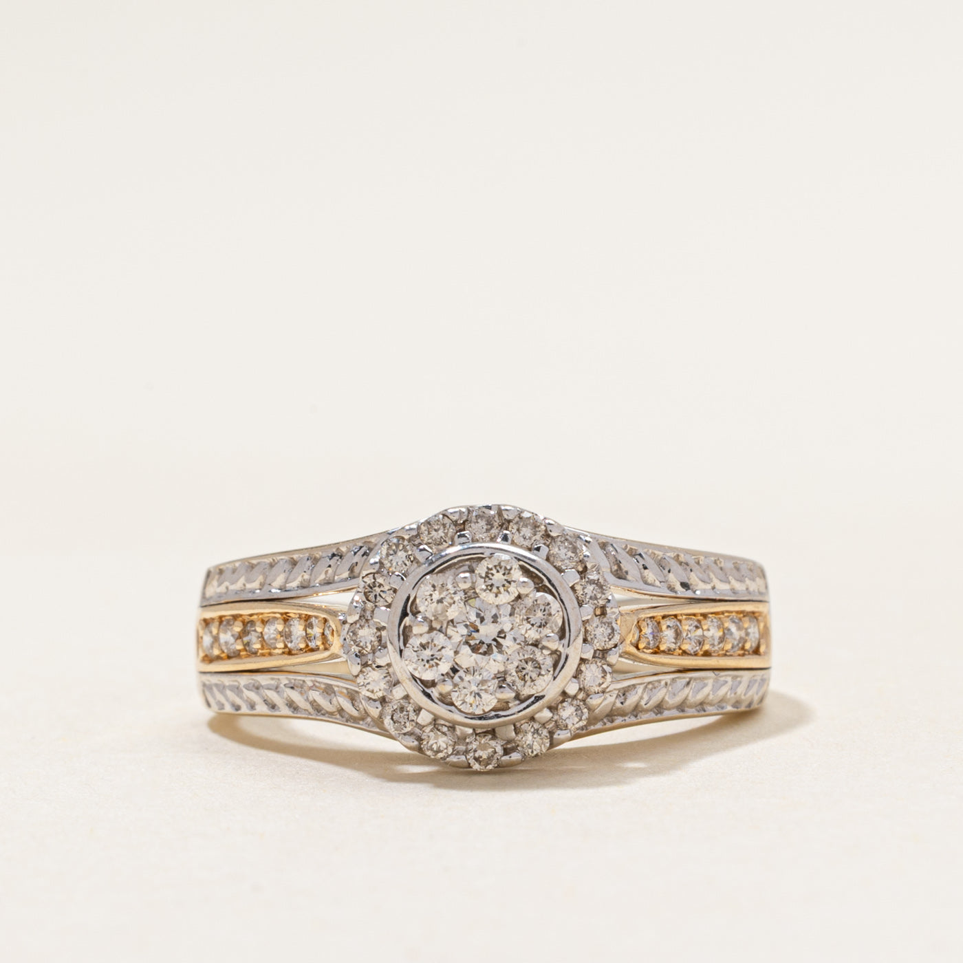 Two Tone Diamond Cluster Halo Ring | 0.50ctw | SZ 7.5