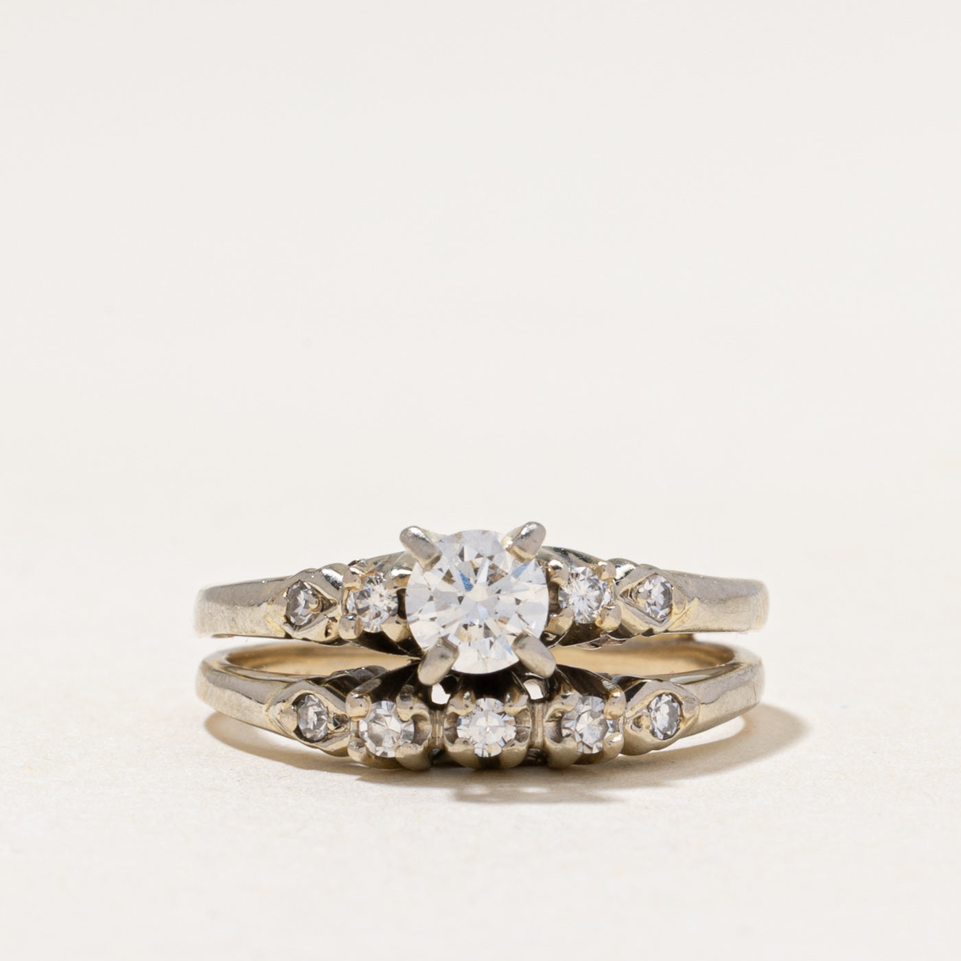 Diamond Accented Fused Wedding Ring Set | 0.47ctw | SZ 4.75