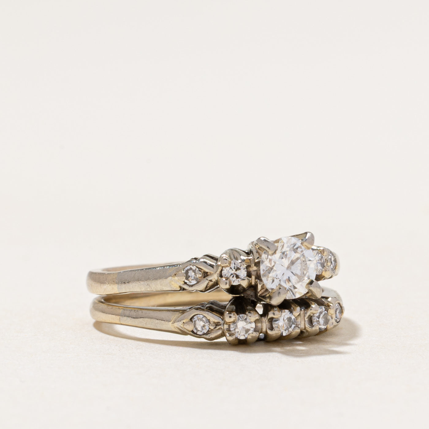 Diamond Accented Fused Wedding Ring Set | 0.47ctw | SZ 4.75