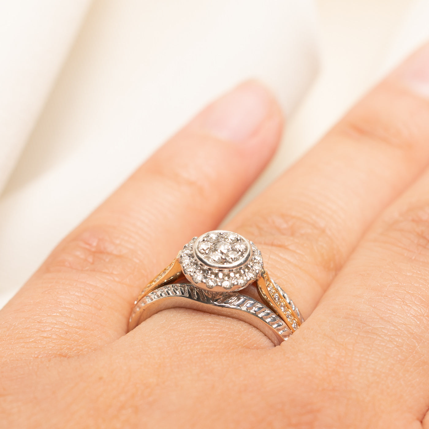 Two Tone Diamond Cluster Halo Ring | 0.50ctw | SZ 7.5