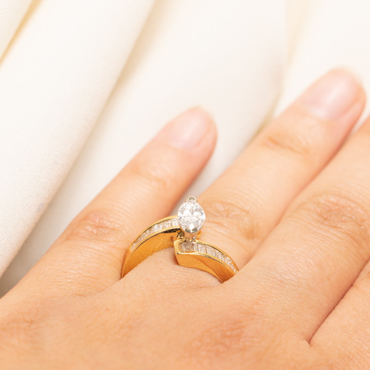 18k Marquise Cut Diamond Bypass Ring | 1.90ctw | SZ 7.5