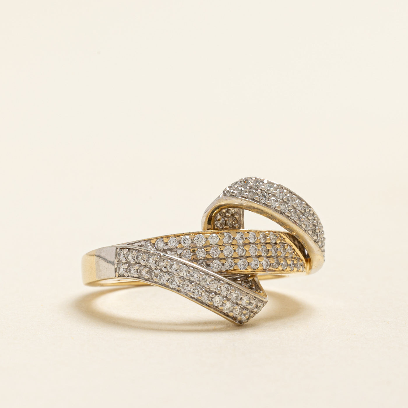 Pave Set Diamond Cross Over Ring | 0.55ctw | SZ 7.25