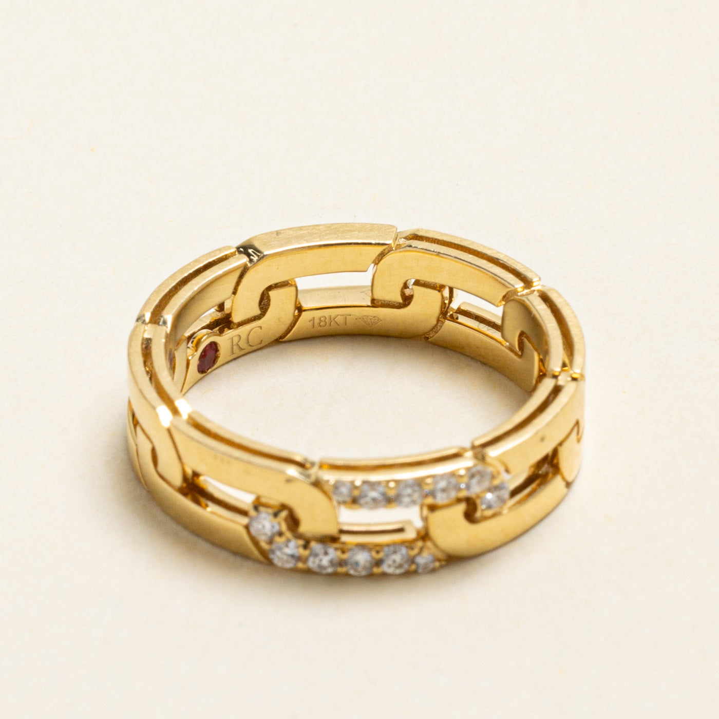 18k Yellow Gold Diamond Chain Ring | 0.17ctw | 5.35mm | SZ 6.5