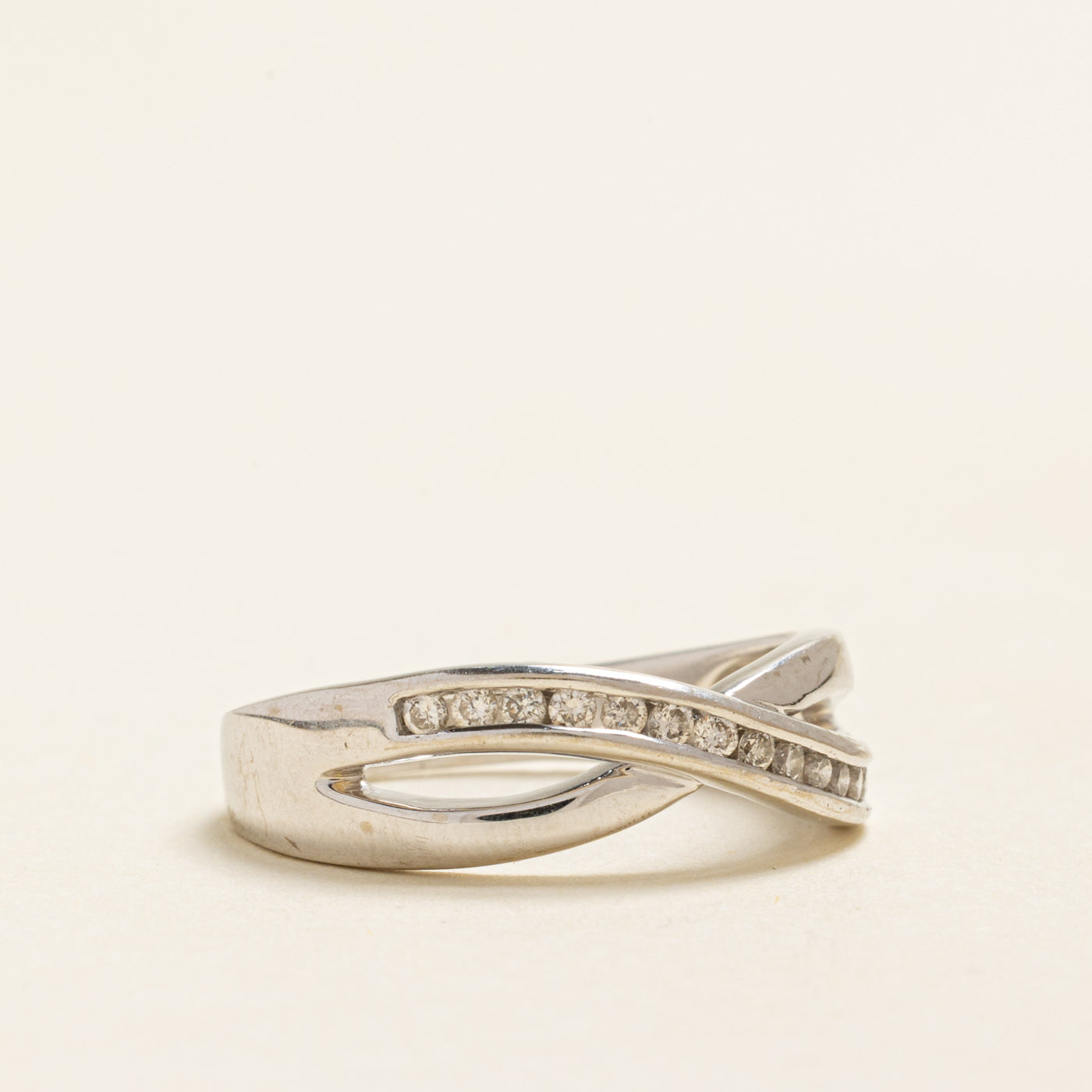 White Gold Diamond Cross Over Ring | 0.28ctw | SZ 8