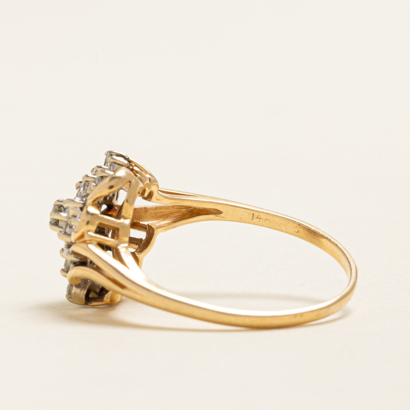 Yellow Gold Diamond Cluster Cocktail Ring | 0.74ctw | SZ 9.75