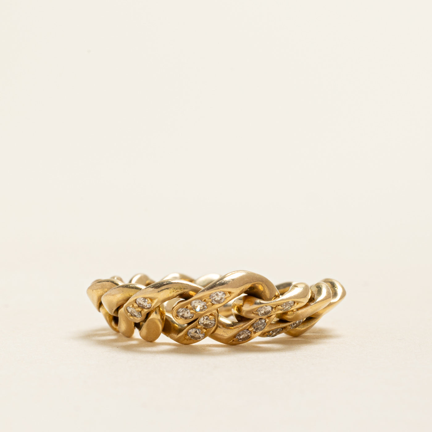 18k Yellow Gold Diamond Curb Chain Ring | 0.19ctw | SZ 7