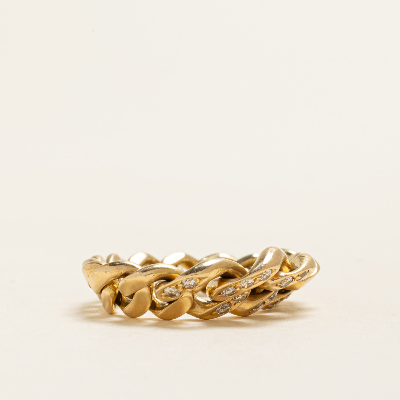 18k Yellow Gold Diamond Curb Chain Ring | 0.19ctw | SZ 7