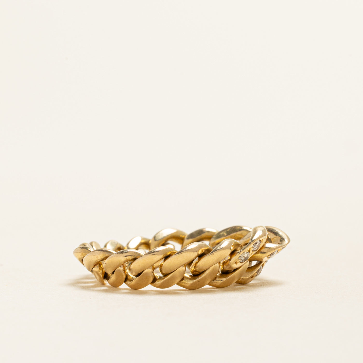 18k Yellow Gold Diamond Curb Chain Ring | 0.19ctw | SZ 7