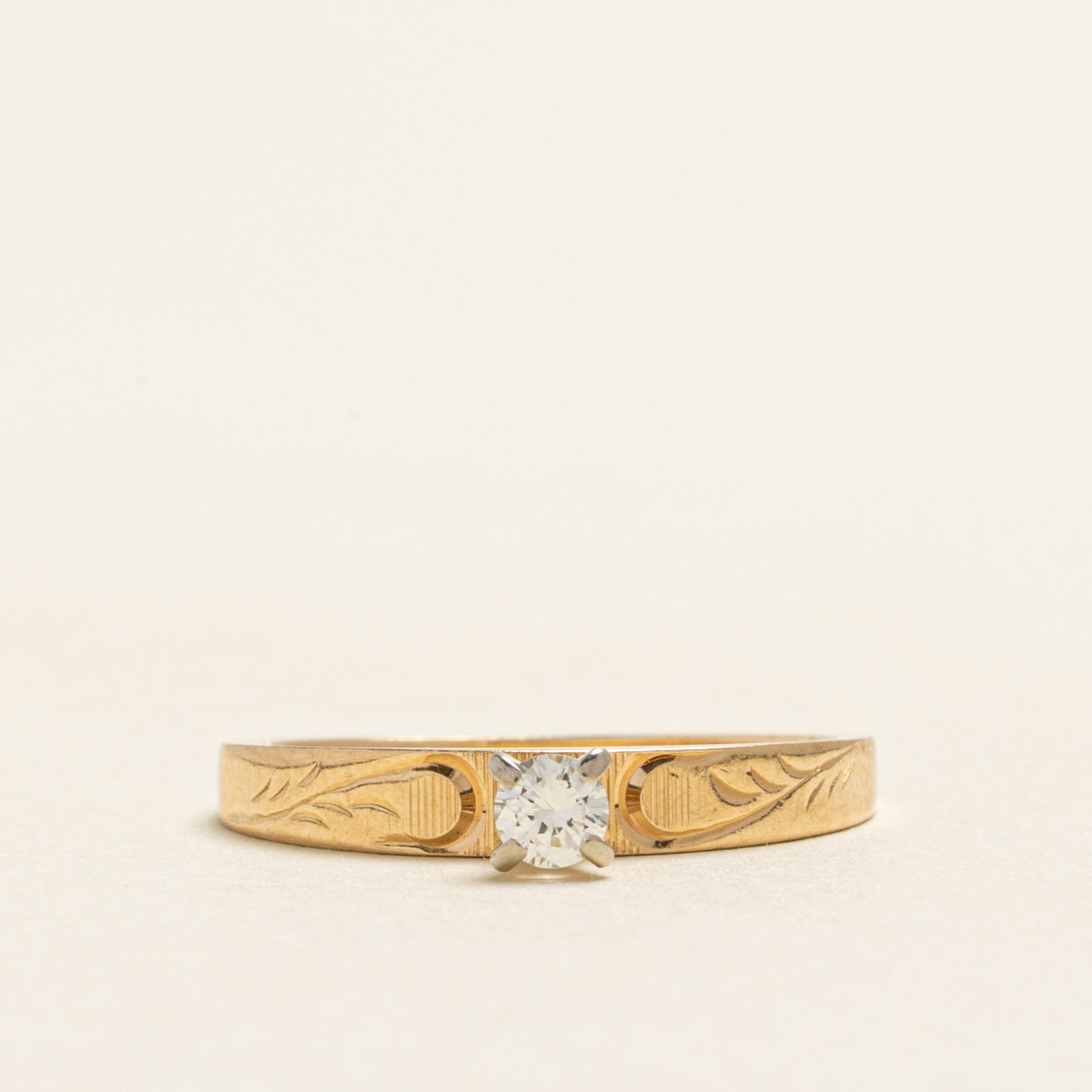 Bague solitaire en diamant gravée | 0,14 ct | Taille 5,5