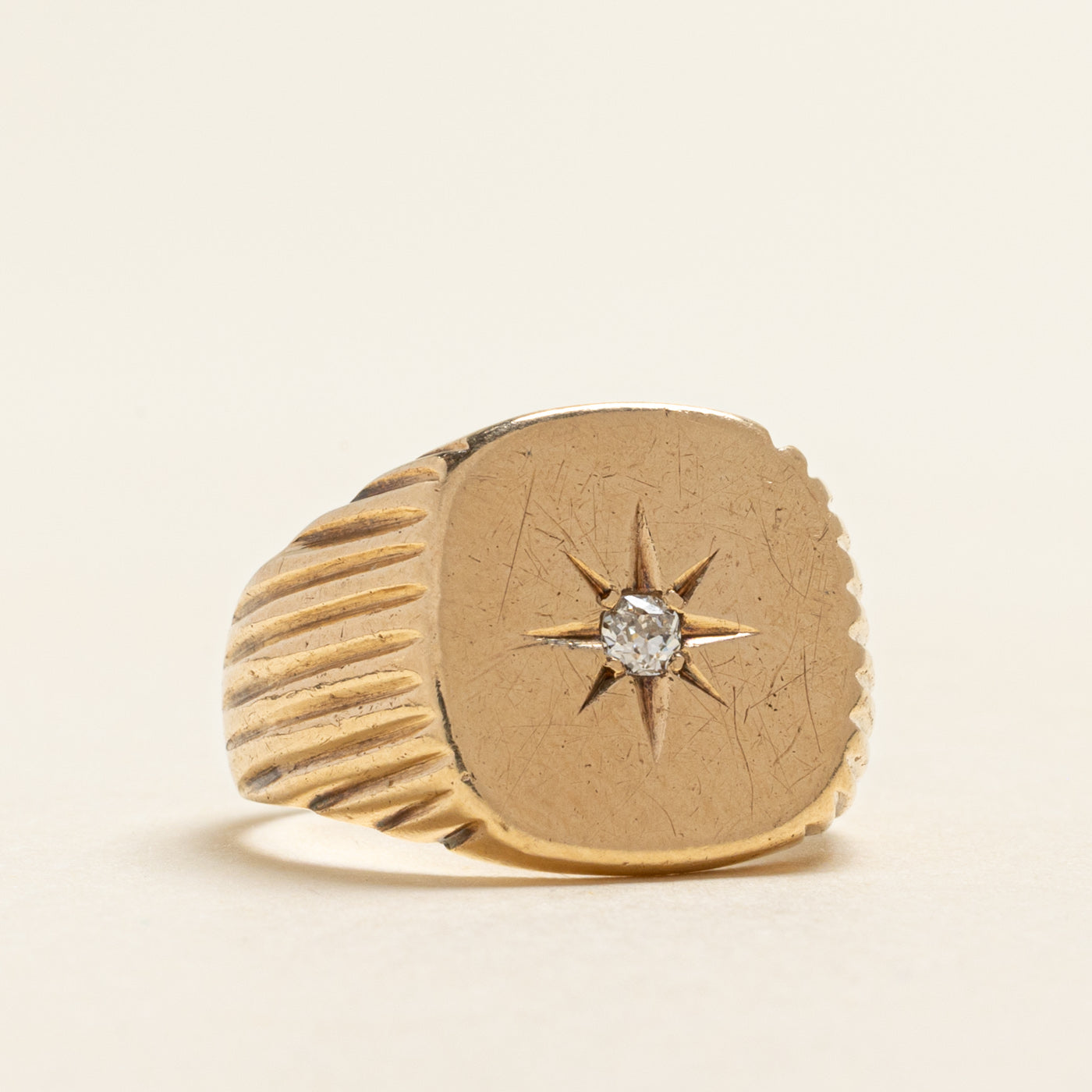 Old European Cut Star Set Diamond Signet Ring | 0.06ct | SZ 7