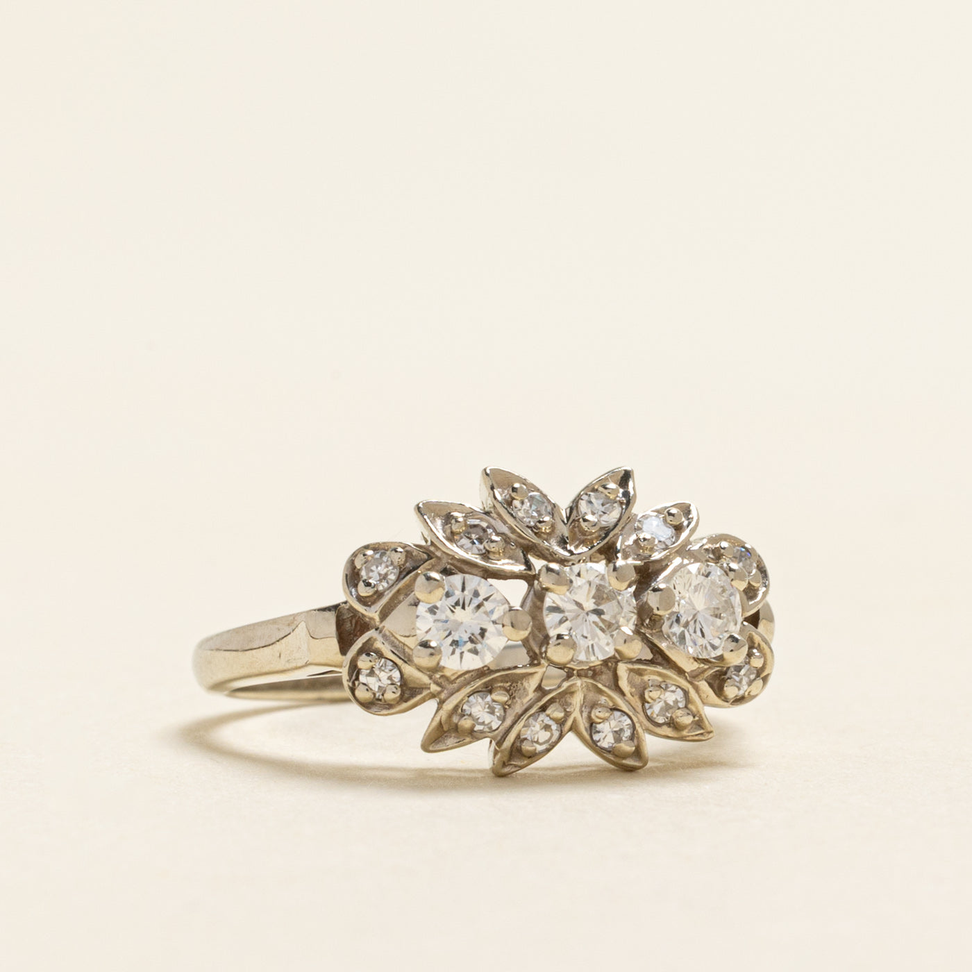 White Gold Diamond Petal Cluster Cocktail Ring | 0.48ctw | SZ 6.25