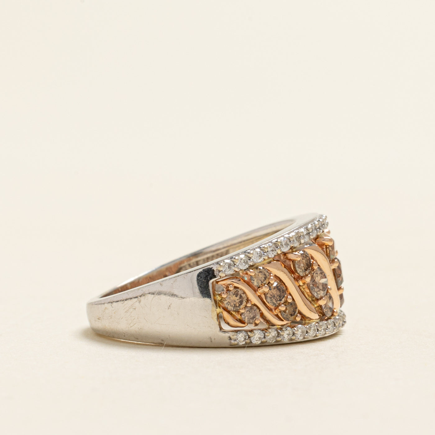 Brown & White Diamond Wave Cocktail Ring | 0.86ctw | SZ 6.5