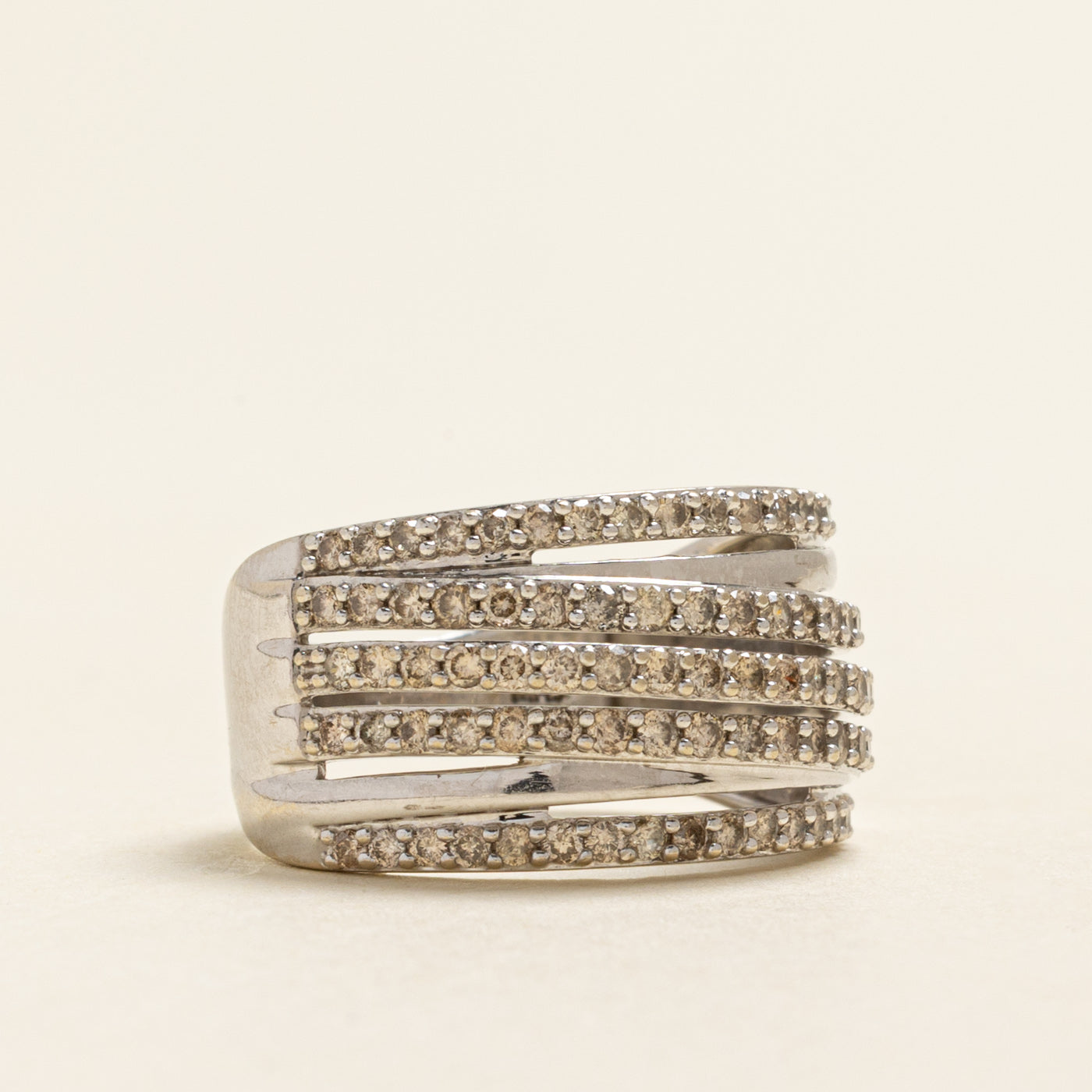 Semi Eternity Multi Row Champagne Diamond Cocktail Ring | 1.00ctw | SZ 6.5