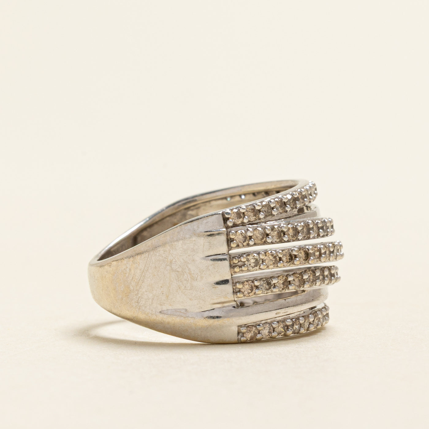 Semi Eternity Multi Row Champagne Diamond Cocktail Ring | 1.00ctw | SZ 6.5