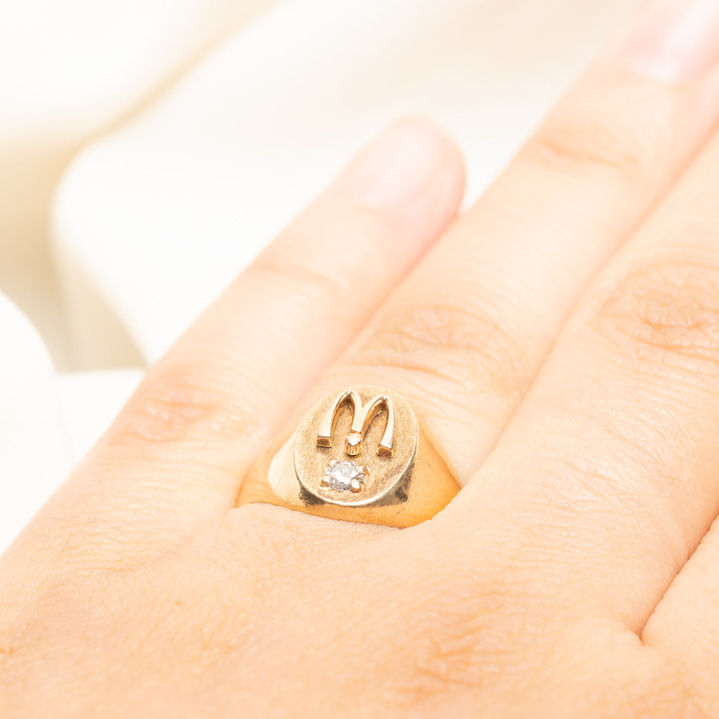 Diamond 'M' Initial Signet Ring | 0.10ct | SZ 7.5