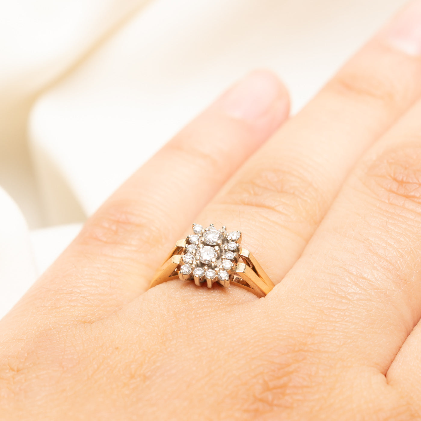 Yellow Gold Diamond Petal Open Shank Ring | 0.33ctw | SZ 6.75