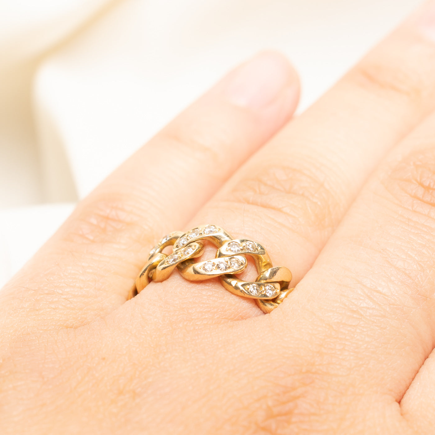 18k Yellow Gold Diamond Curb Chain Ring | 0.19ctw | SZ 7