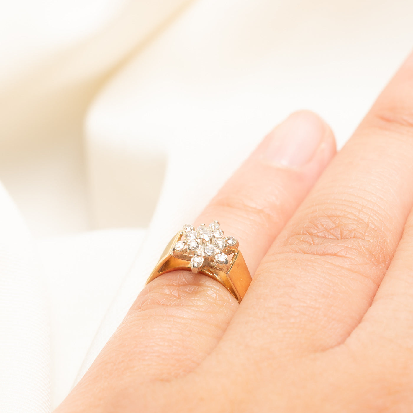 Yellow Gold Diamond Petal Ring | 0.20ctw | SZ 3.25