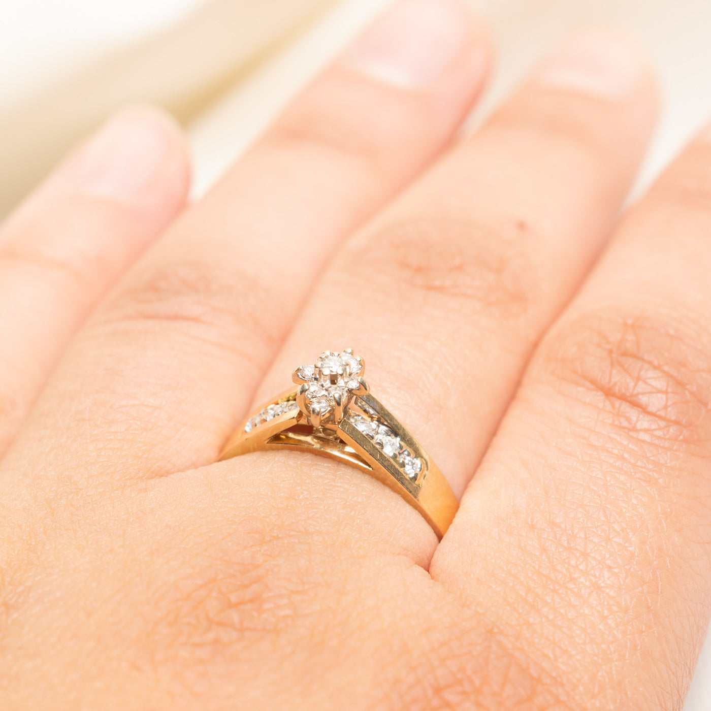 Yellow Gold Diamond Marquise Cluster Ring | 0.15ctw | SZ 8.75