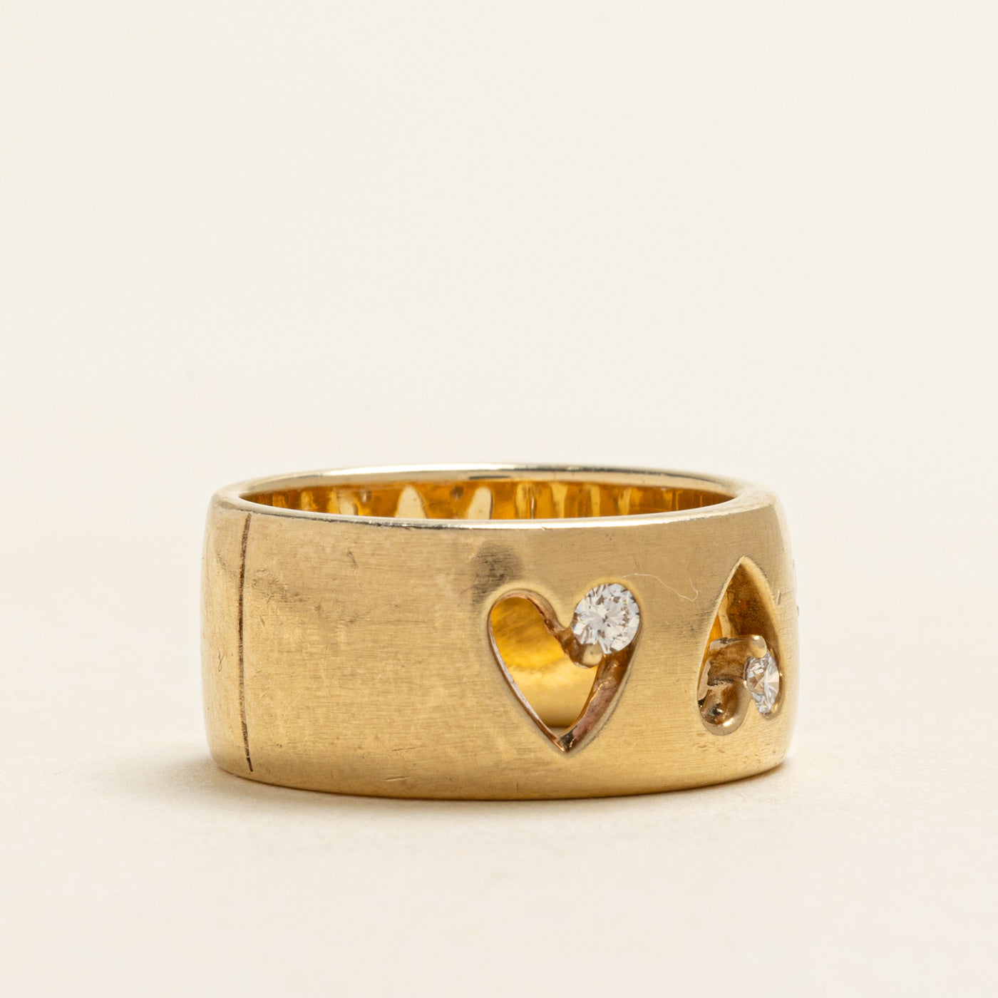 Diamond Heart Cut Out Cigar Band | 0.20ctw | 9.60mm | SZ 6.5