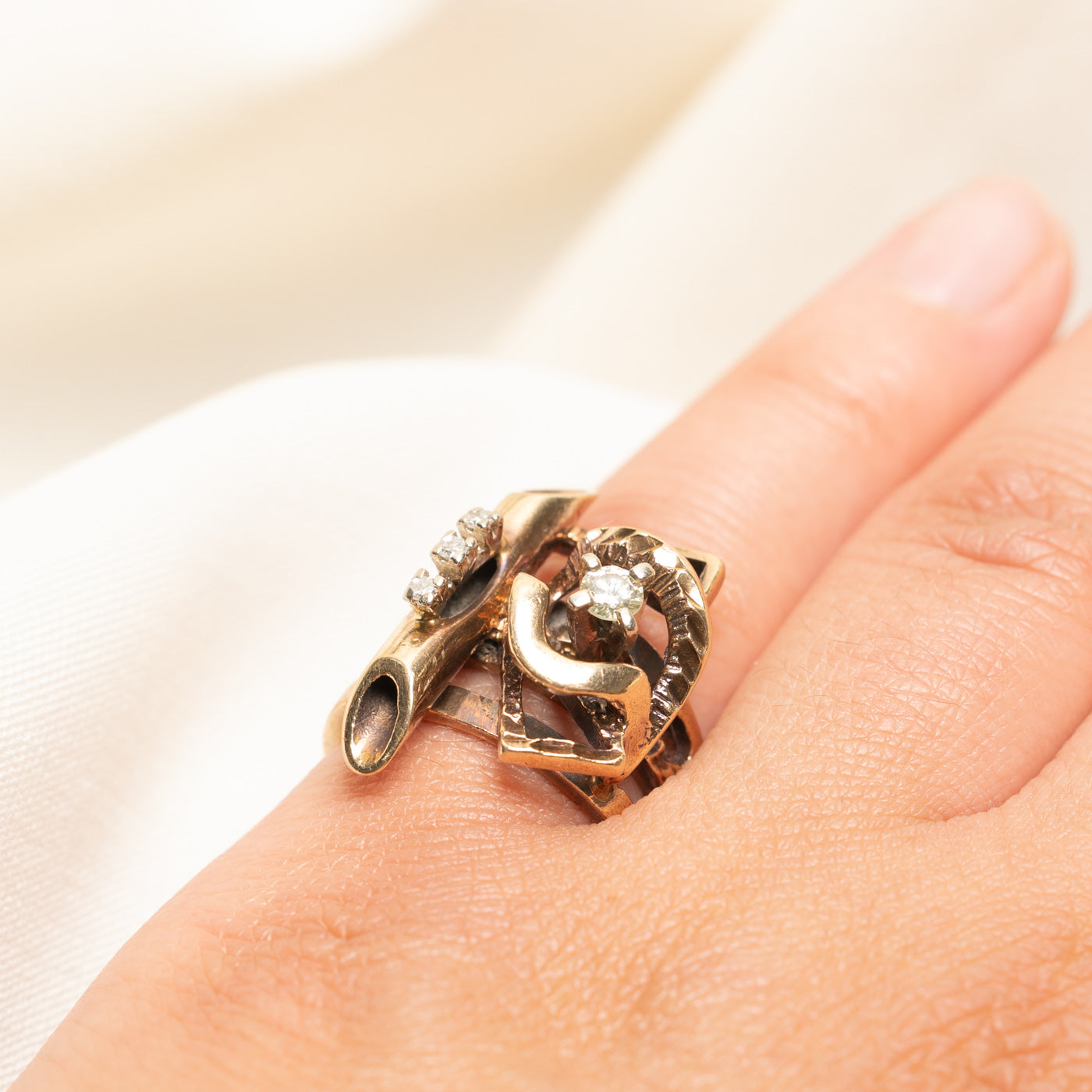 Yellow Gold Diamond Abstract Cocktail Ring | 0.19ctw | SZ 5.75