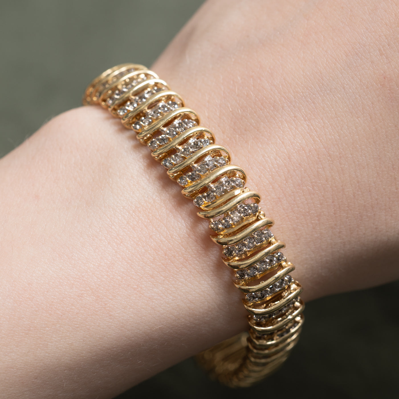 14K Diamond Swirl Column Tennis Bracelet | 1.00ctw | 7.25"