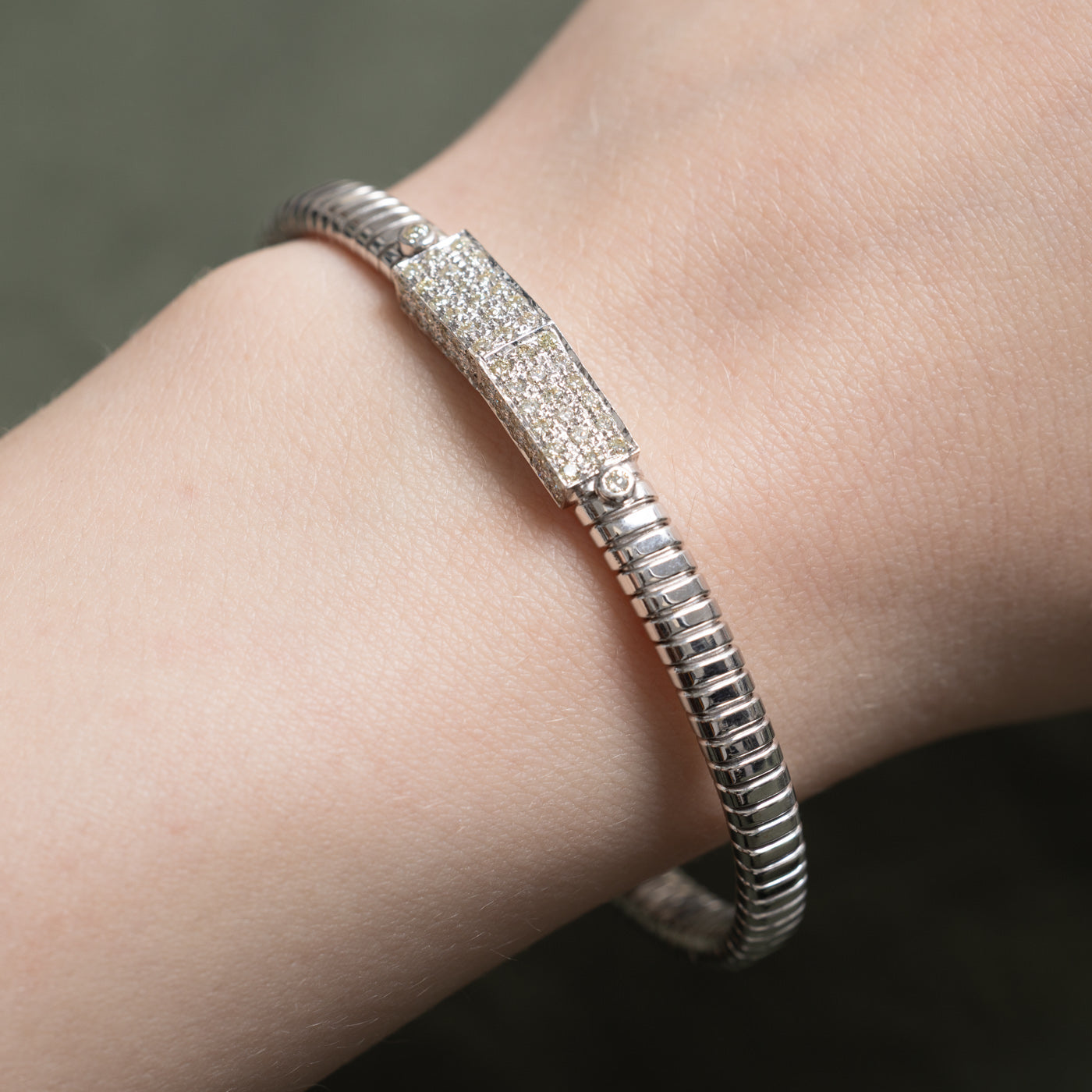 18k White Gold Diamond Bar Snake Chain Bracelet | 1.00ctw | 7.25"