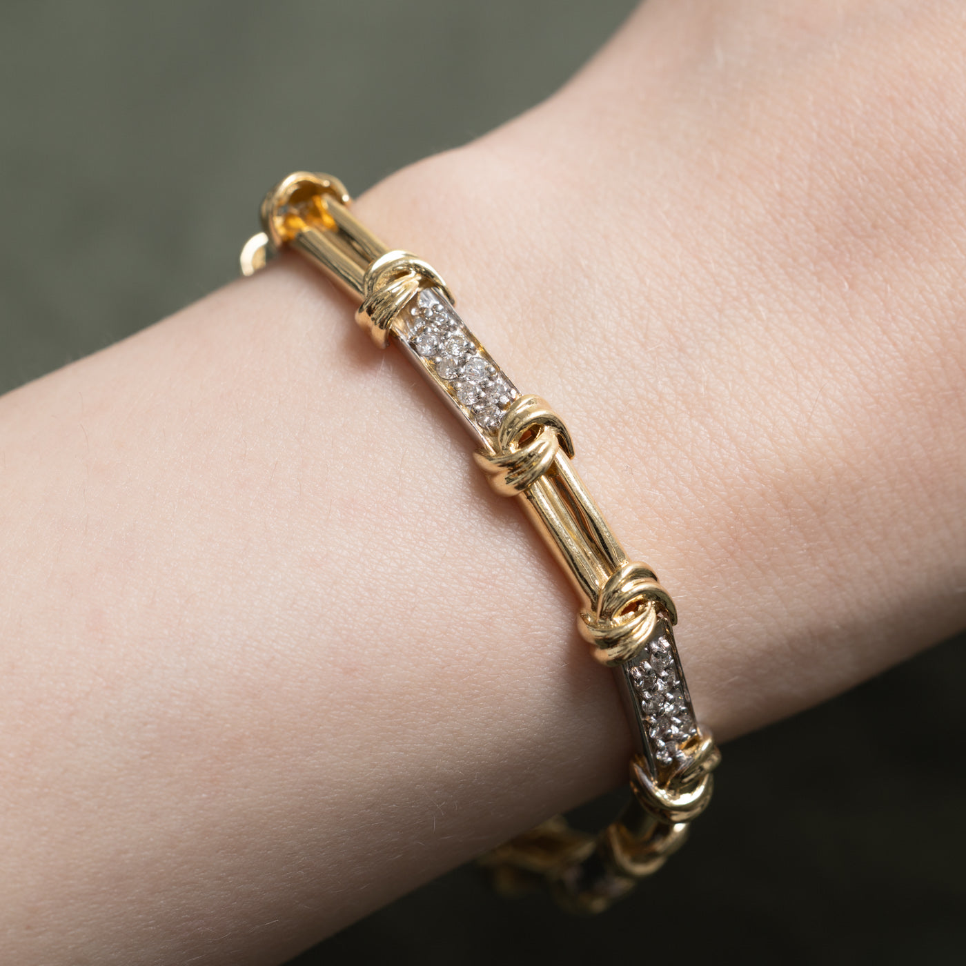 14K Diamond Bar Grooved Chain Bracelet | 1.20ctw | 7"