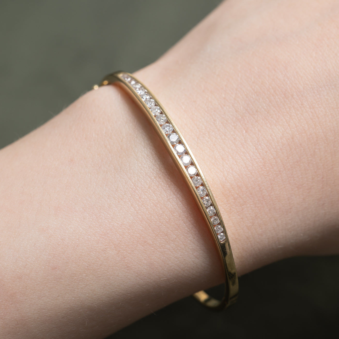 14K Semi Eternity Channel Set Diamond Bangle | 0.88ctw | 6.75"