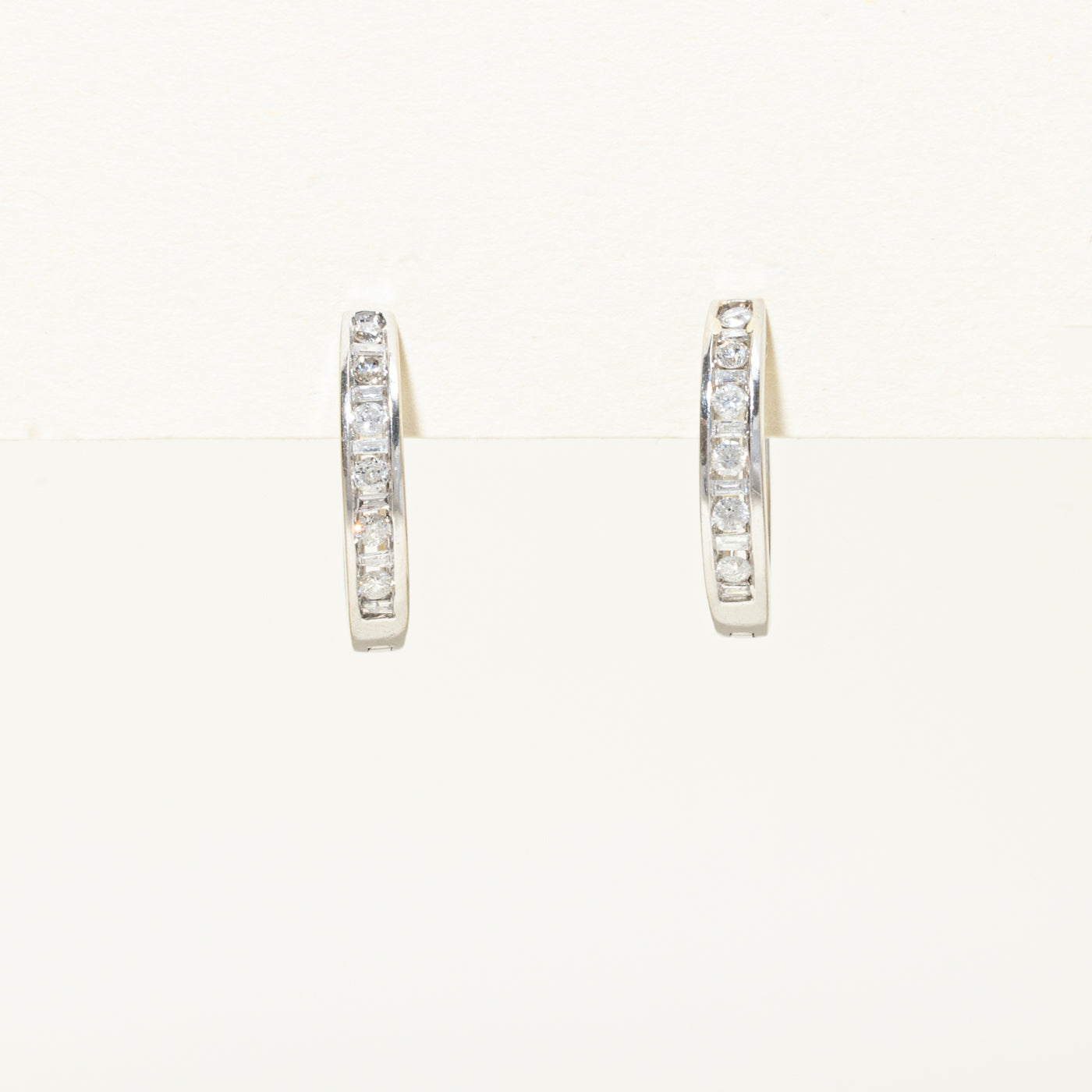 Mixed Cut Channel Set Diamond Hoop Earrings | 0.35ctw