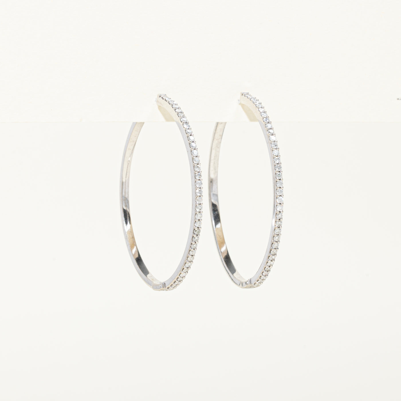 10k White Gold Diamond Hoop Earrings | 0.80ctw | 43mm