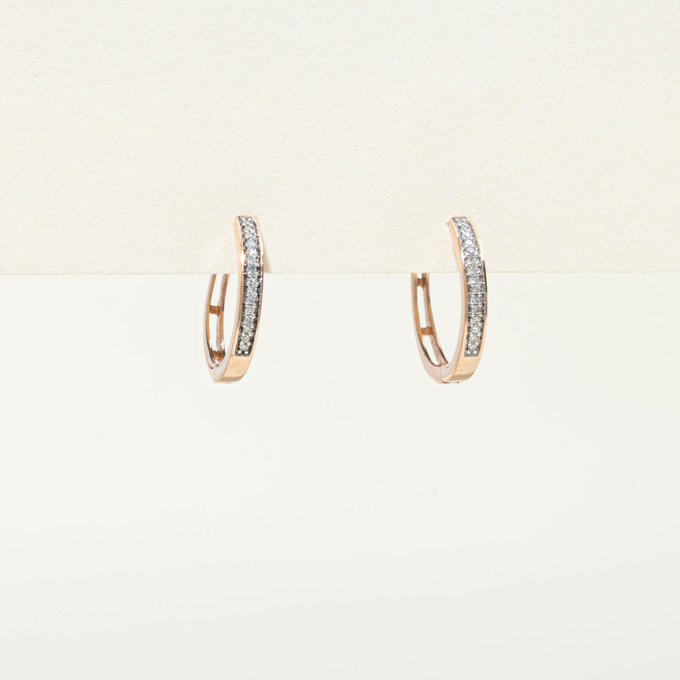 Rose Gold Pave Set Diamond Hoop Earrings | 0.06ctw | 15mm