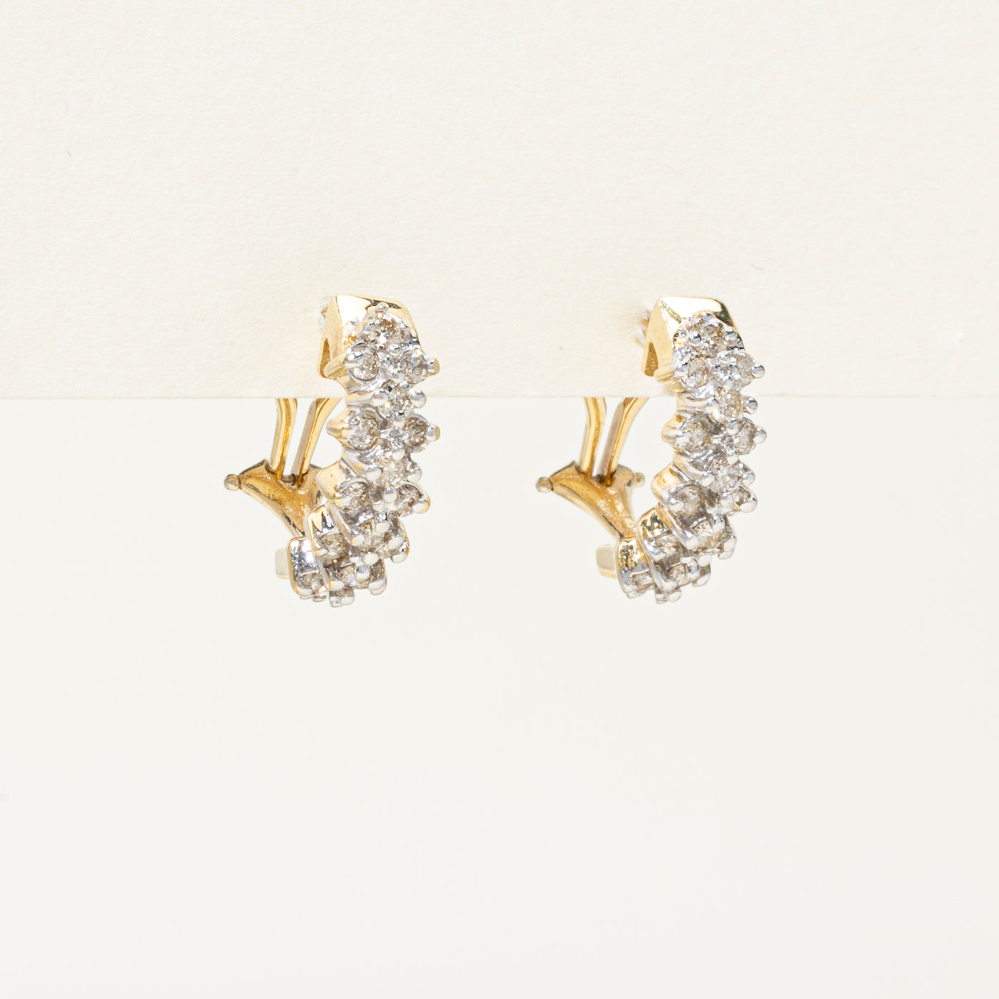 Diamond Cluster Half Hoop Earrings | 0.85ctw | 18mm