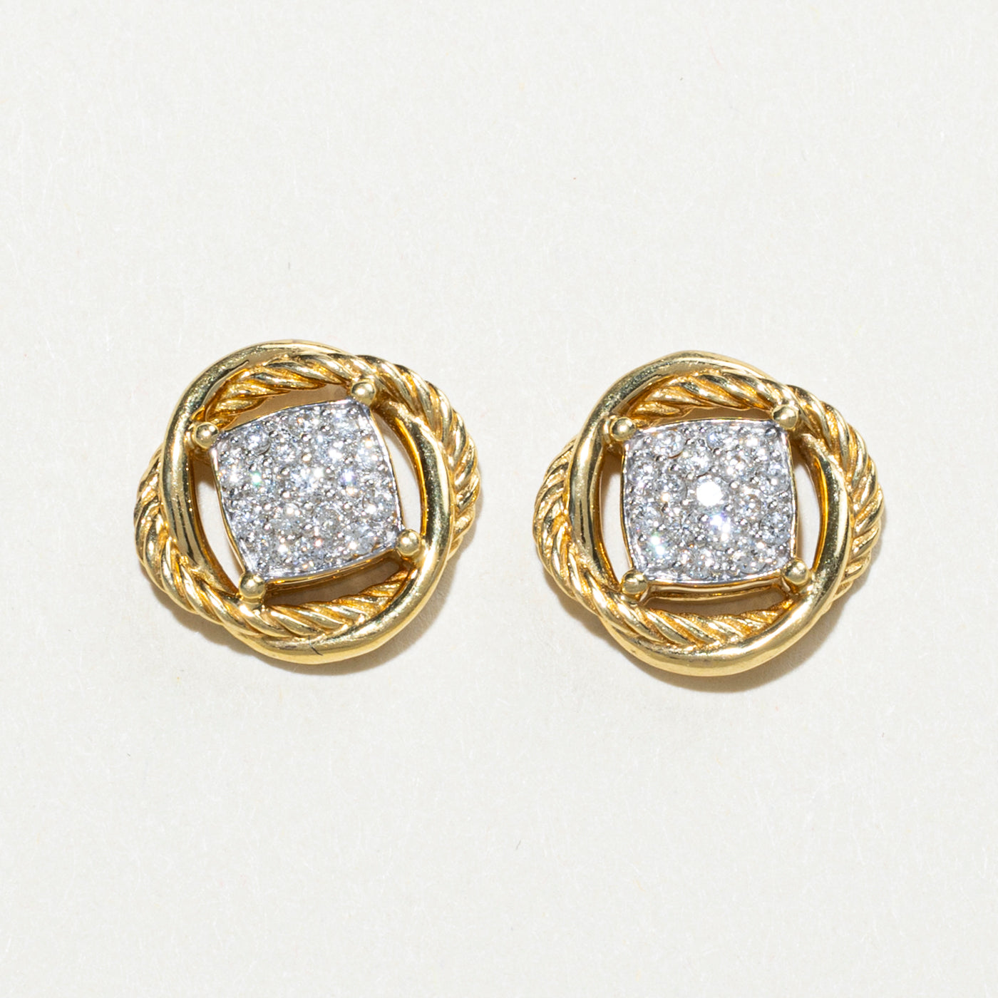 18k Diamond Cluster Rope Stud Earrings | 0.34ctw