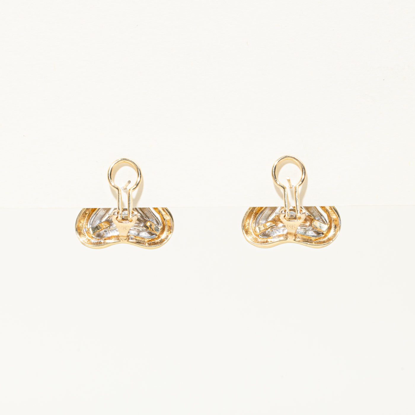 Two Tone Gold Diamond Grooved Triangle Stud Earrings | 0.12ctw