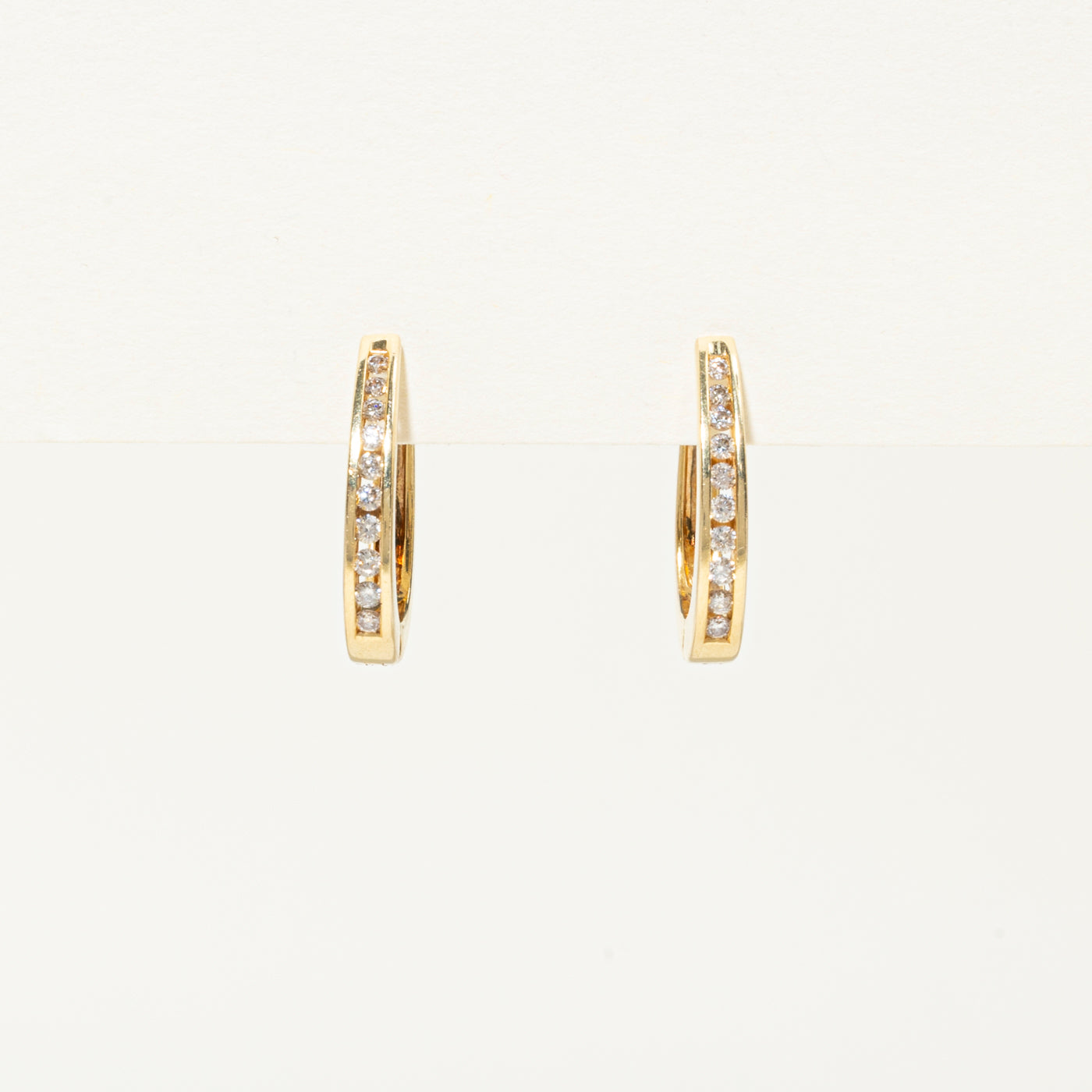 14k Channel Set Diamond Hoop Earrings | 0.25ctw