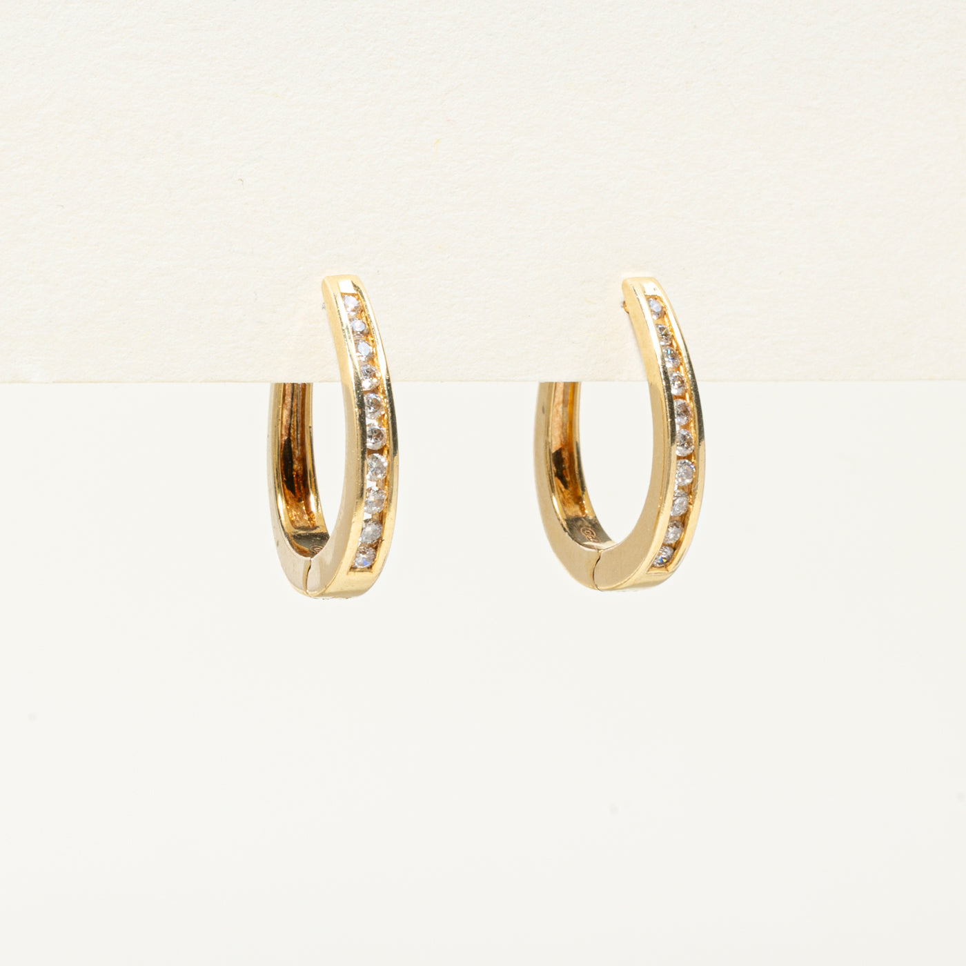 14k Channel Set Diamond Hoop Earrings | 0.25ctw