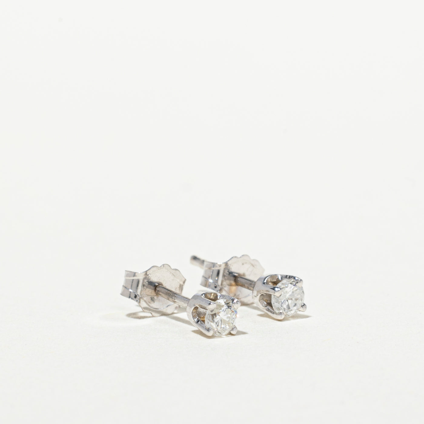 White Gold Solitaire Diamond Stud Earrings | 0.12ctw