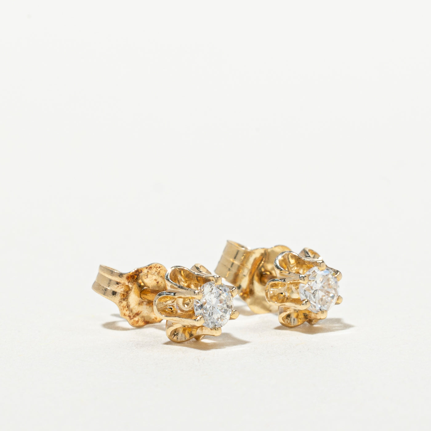 14k Belcher Set Diamond Stud Earrings | 0.24ctw