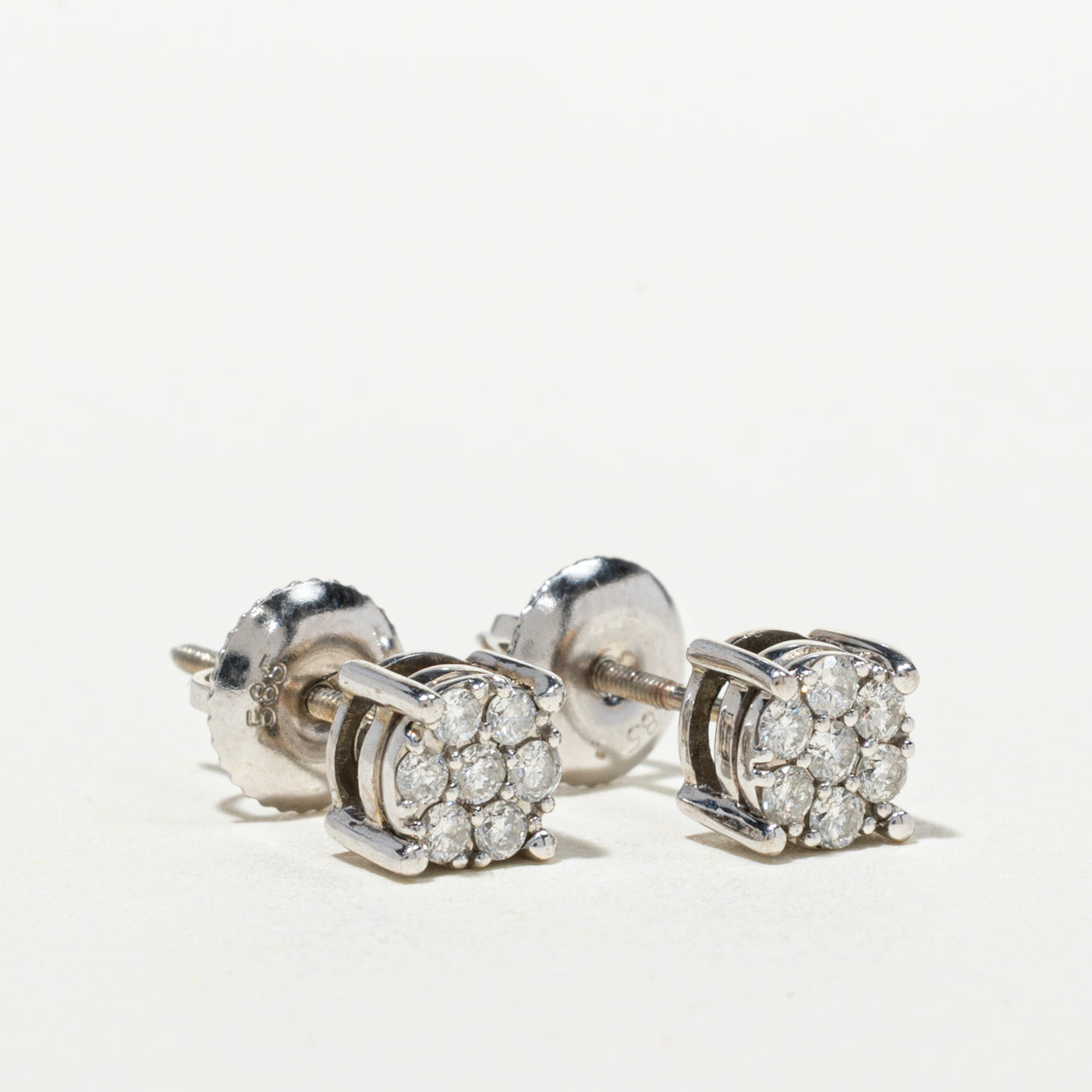 14k White Gold Diamond Cluster Stud Earrings | 0.2ctw